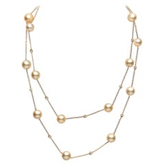 Yoko London Golden South Sea Pearl and Diamond Chain Necklace in 18 Karat Gold