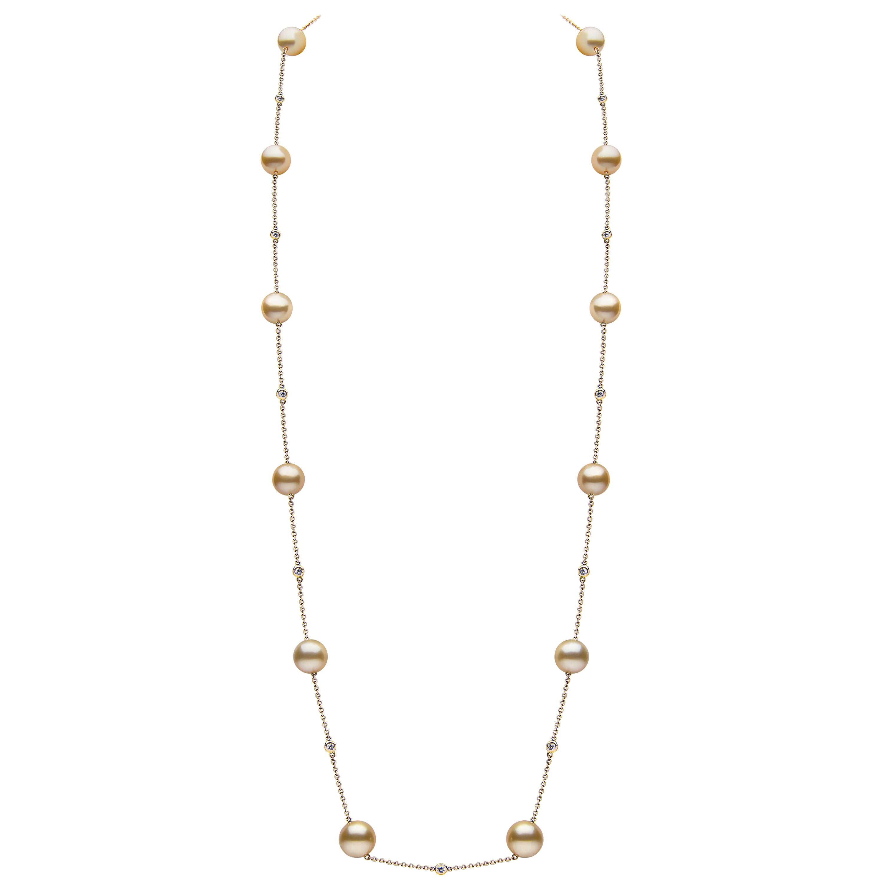 Yoko London Golden South Sea Pearl and Diamond Chain Necklace in 18K Yellow Gold