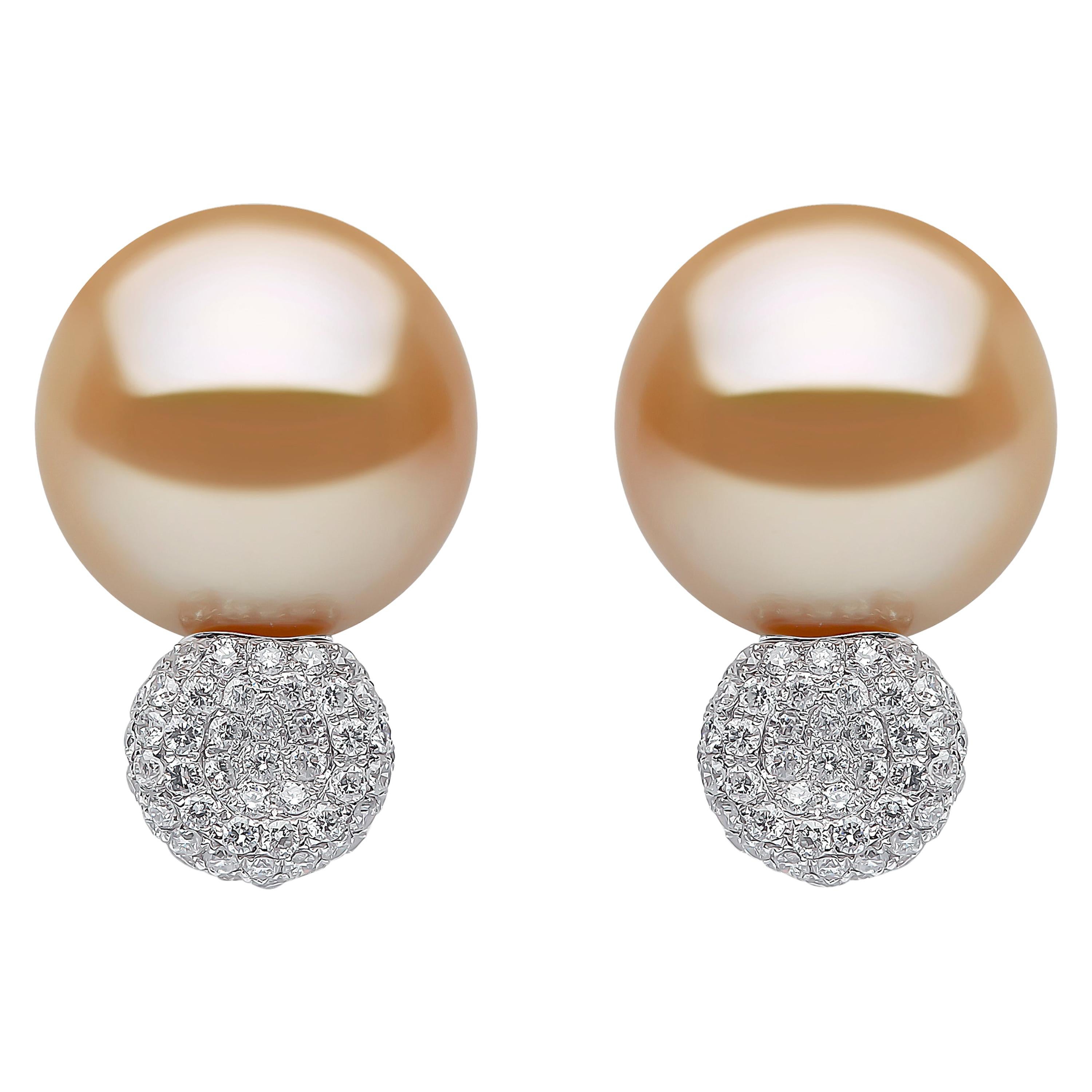 Yoko London Golden South Sea Pearl and Diamond Earrings in 18 Karat White Gold