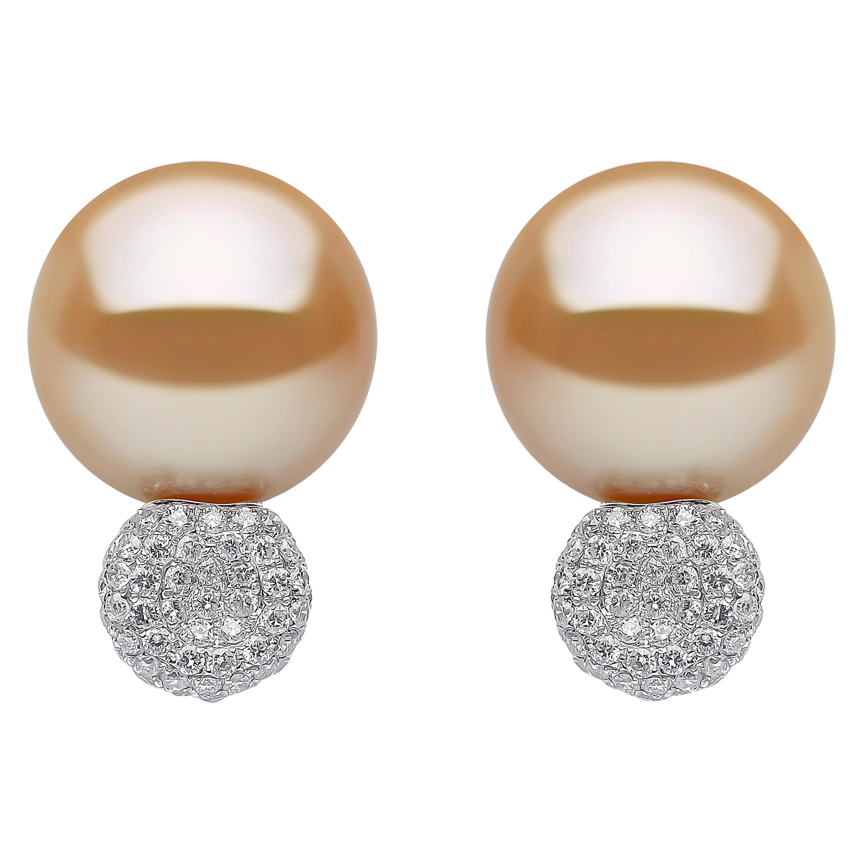 Yoko London Golden South Sea Pearl and Diamond Earrings in 18 Karat White Gold