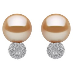 Yoko London Golden South Sea Pearl and Diamond Earrings in 18 Karat White Gold