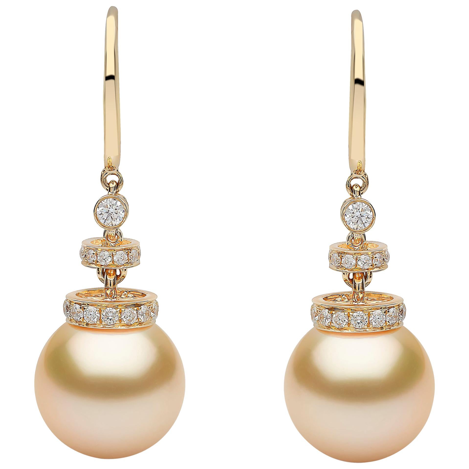 Yoko London Golden South Sea Pearl and Diamond Earrings in 18 Karat Yellow Gold