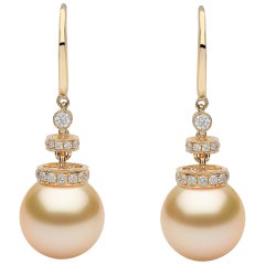 Yoko London Golden South Sea Pearl and Diamond Earrings in 18 Karat Yellow Gold
