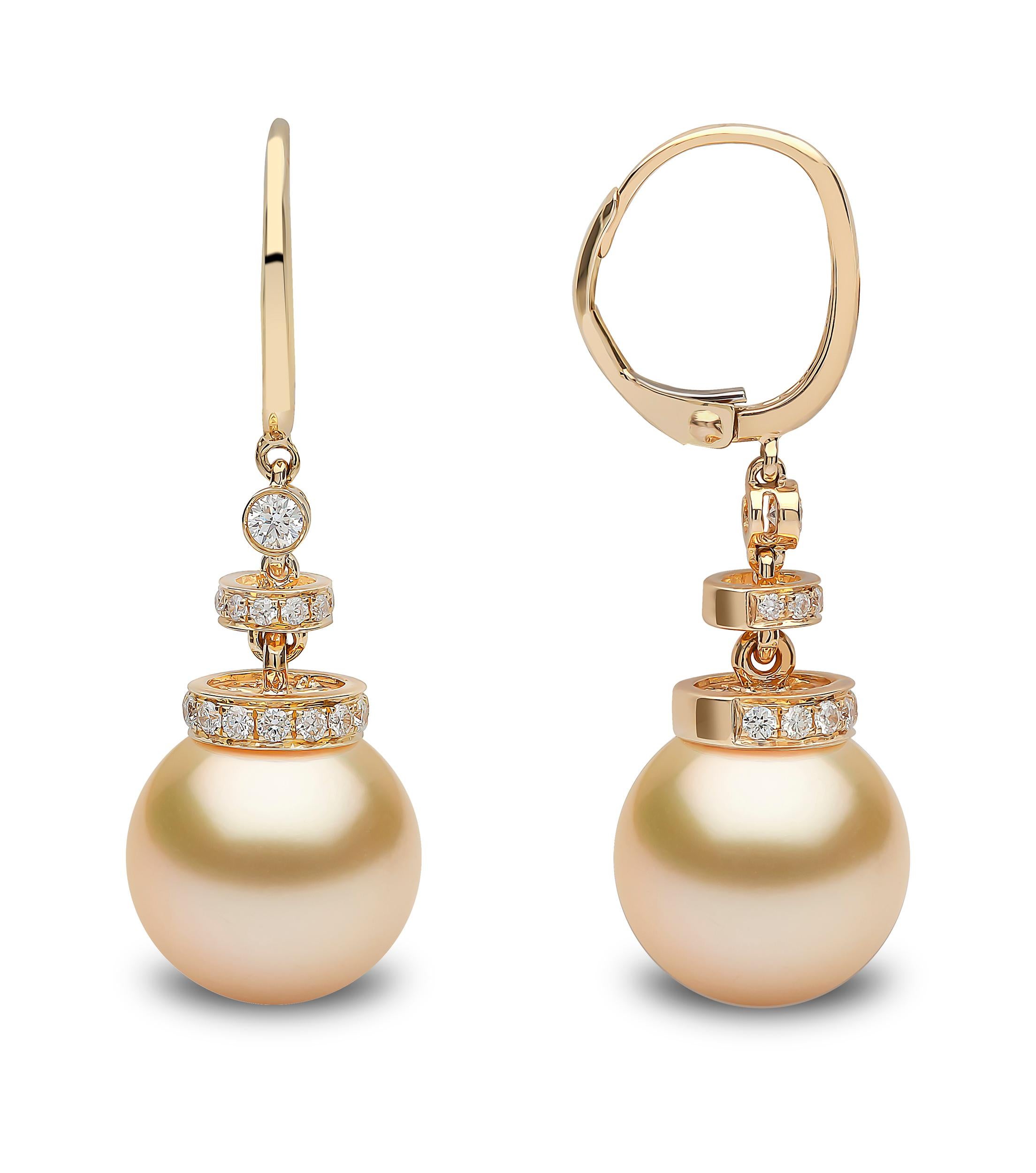 Modern Yoko London Golden South Sea Pearl and Diamond Earrings in 18 Karat Yellow Gold