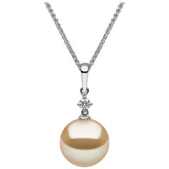 Yoko London Golden South Sea Pearl and Diamond Pendant Set in 18 Karat Gold