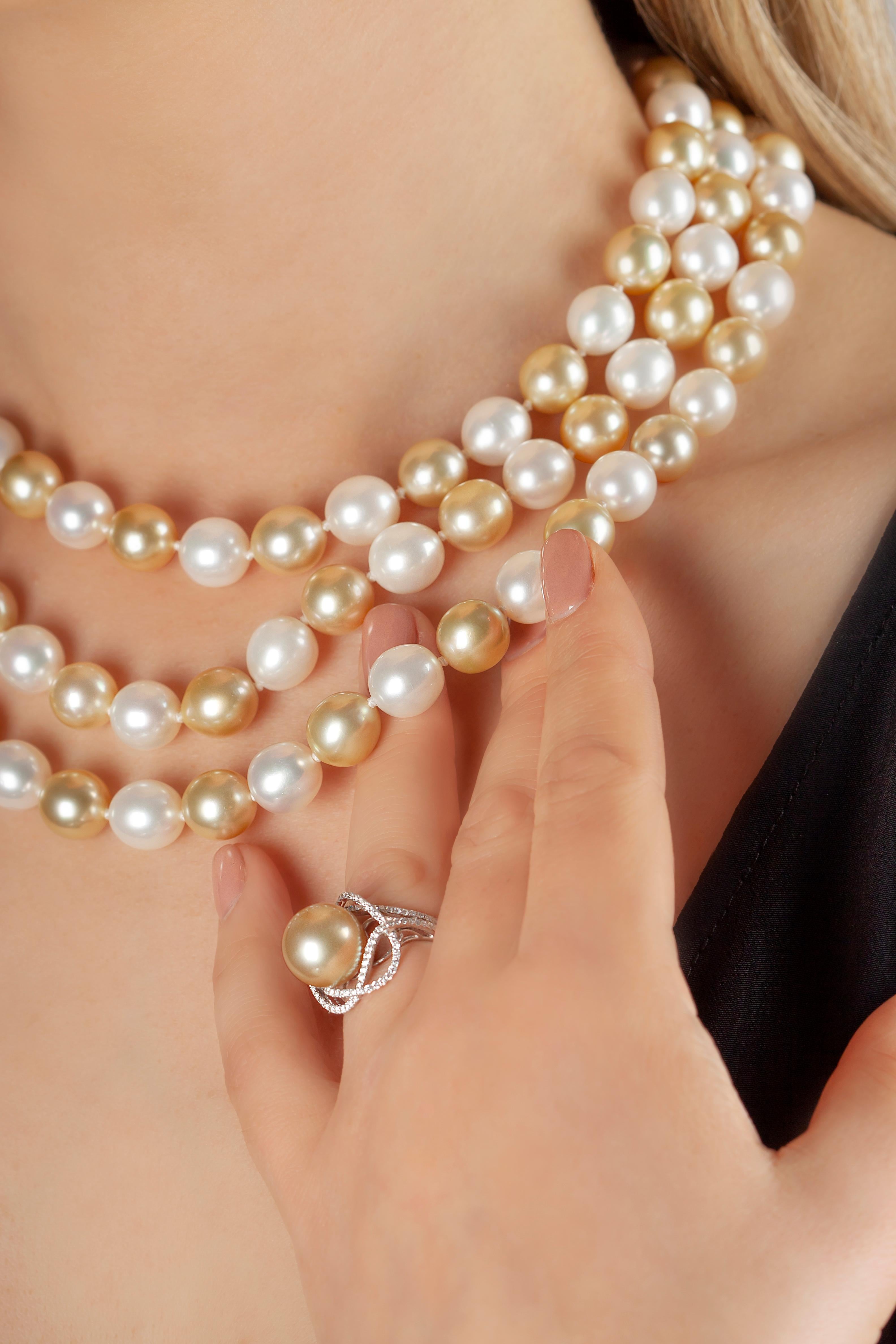 Contemporary Yoko London Golden South Sea Pearl and Diamond Ring in 18 Karat White Gold