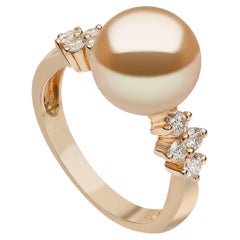 Yoko London Goldener Südseeperlen- und Diamantring aus 18 Karat Gelbgold
