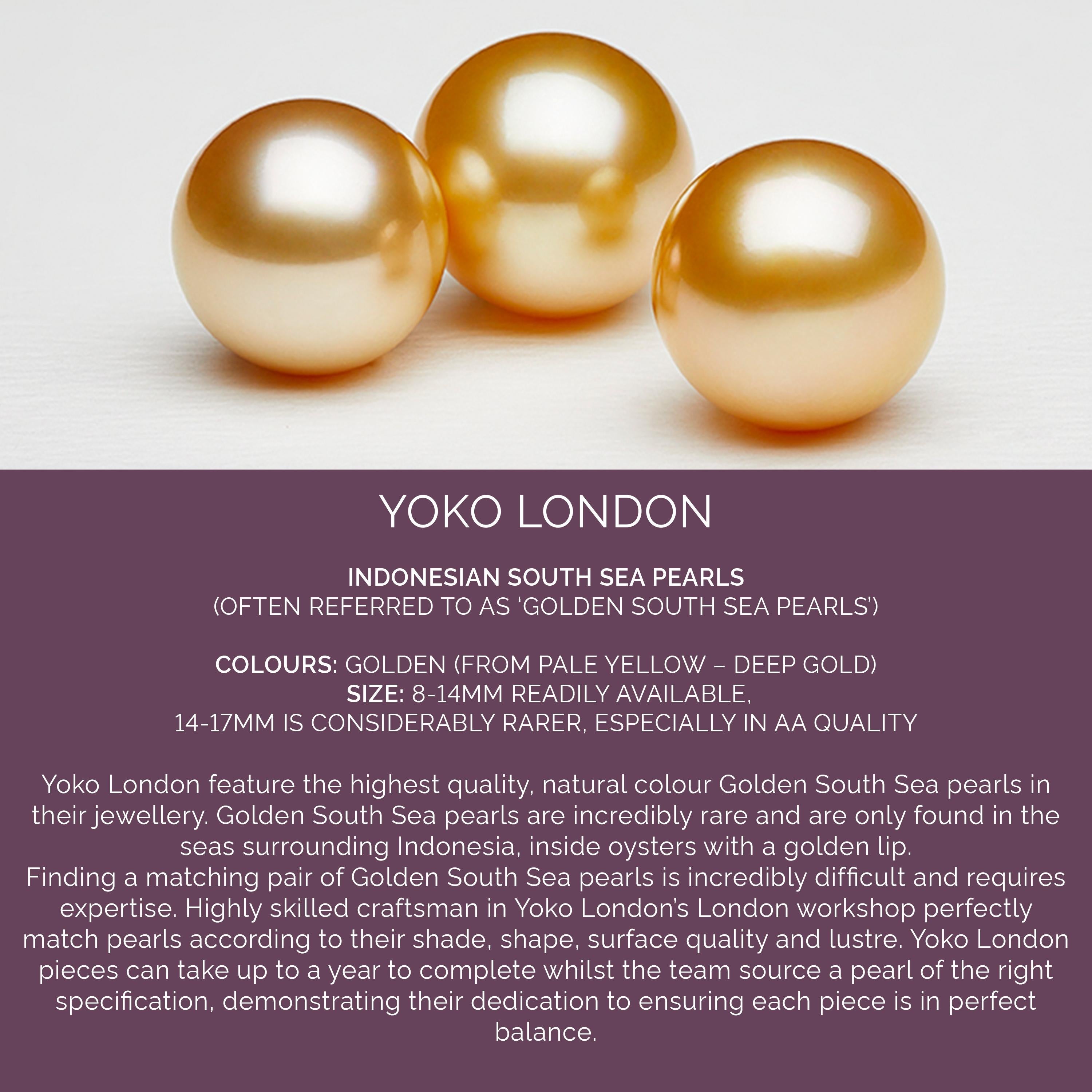 Round Cut Yoko London Golden South Sea Pearl and Diamond Ring Set in 18 Karat Yellow Gold For Sale