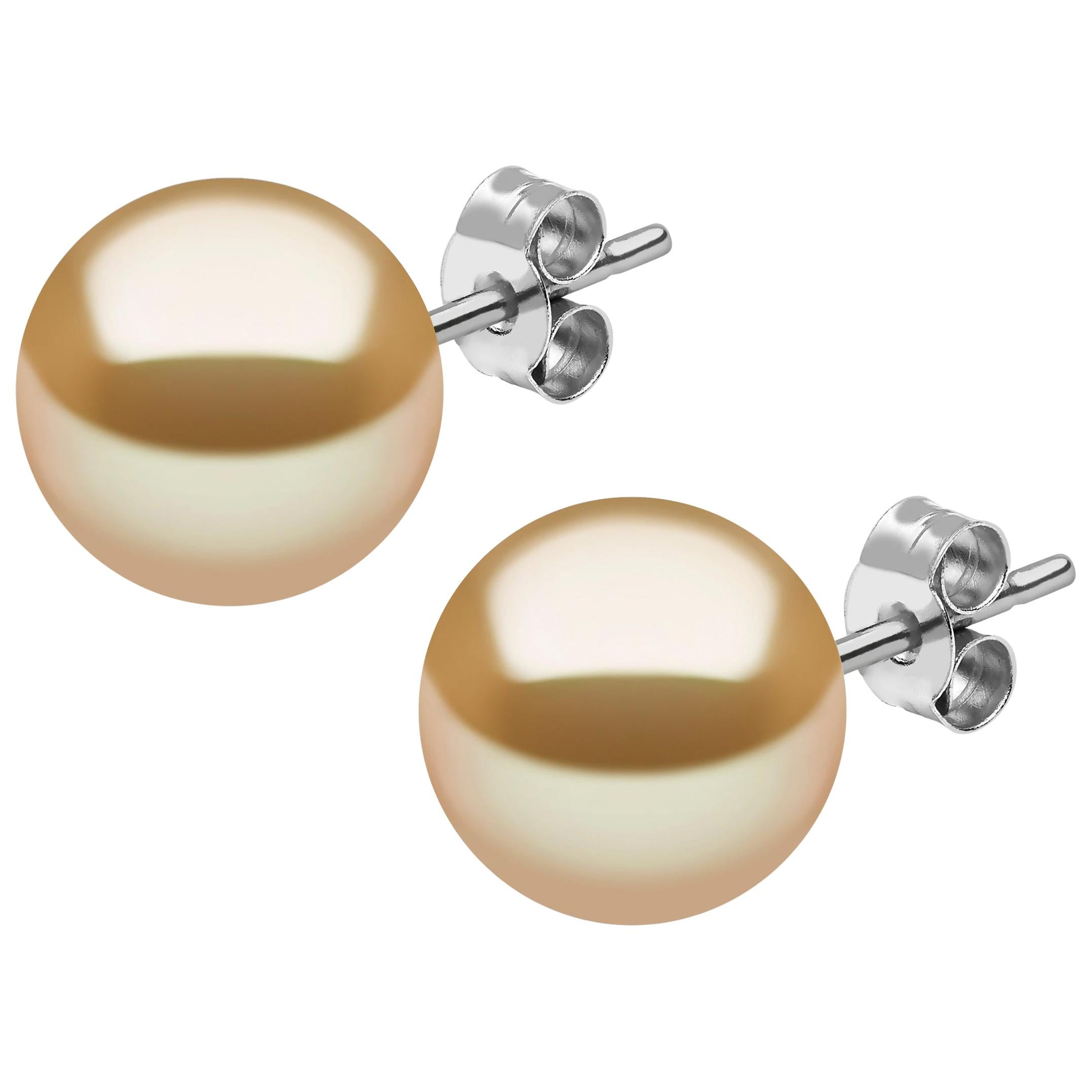 Yoko London Golden South Sea Pearl Stud Earring in 18 Karat White Gold