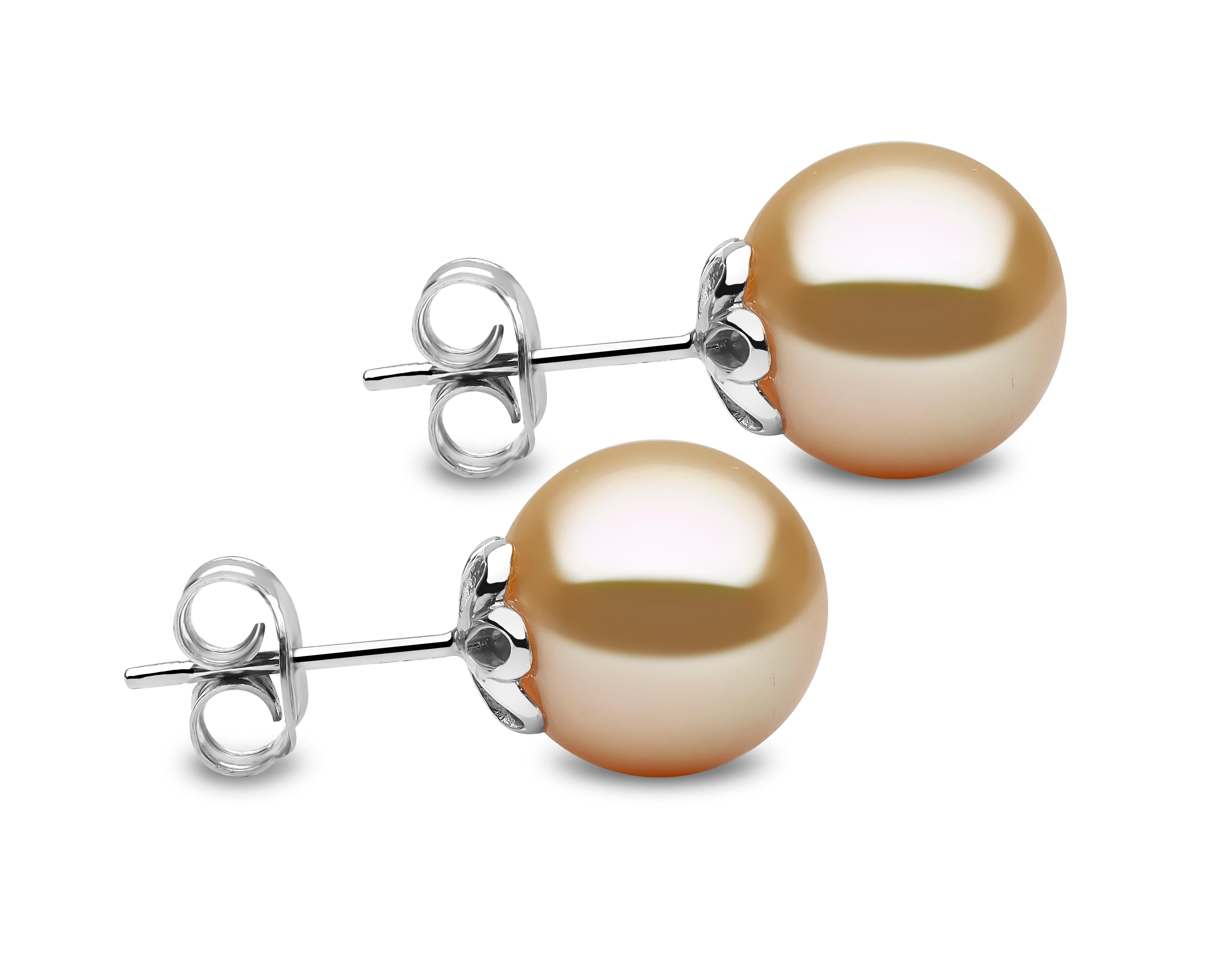 Women's Yoko London Golden South Sea Pearl Stud Earrings Set in 18 Karat White Gold