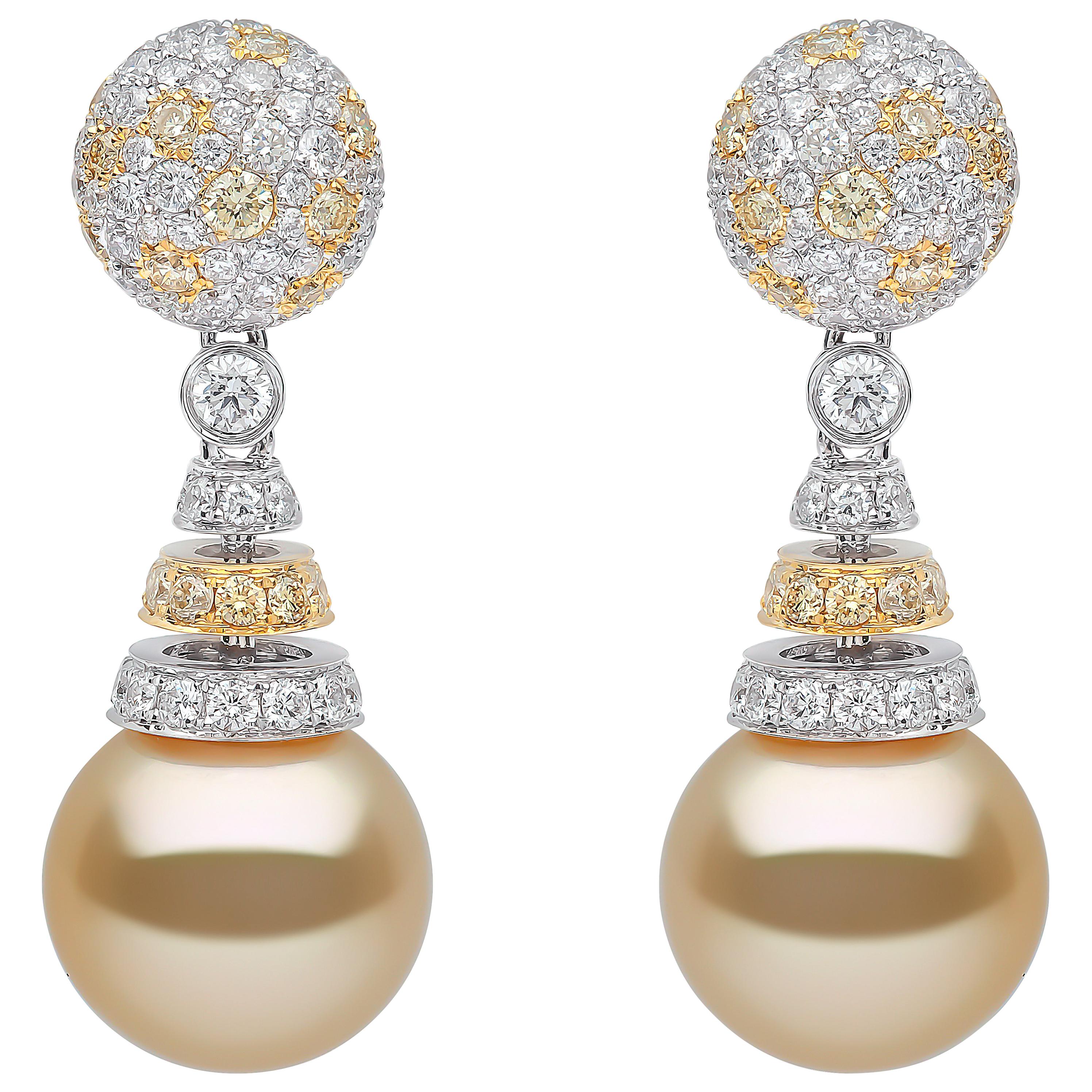 Yoko London Golden South Sea Pearl and Diamond Earrings in 18 Karat ...
