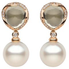 Yoko London Grüner Amethyst:: Diamant und Perlenohrringe aus 18 Karat Roségold