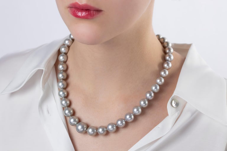Contemporary Yoko London Grey Tahitian Pearl Necklace in 18 Karat White Gold For Sale