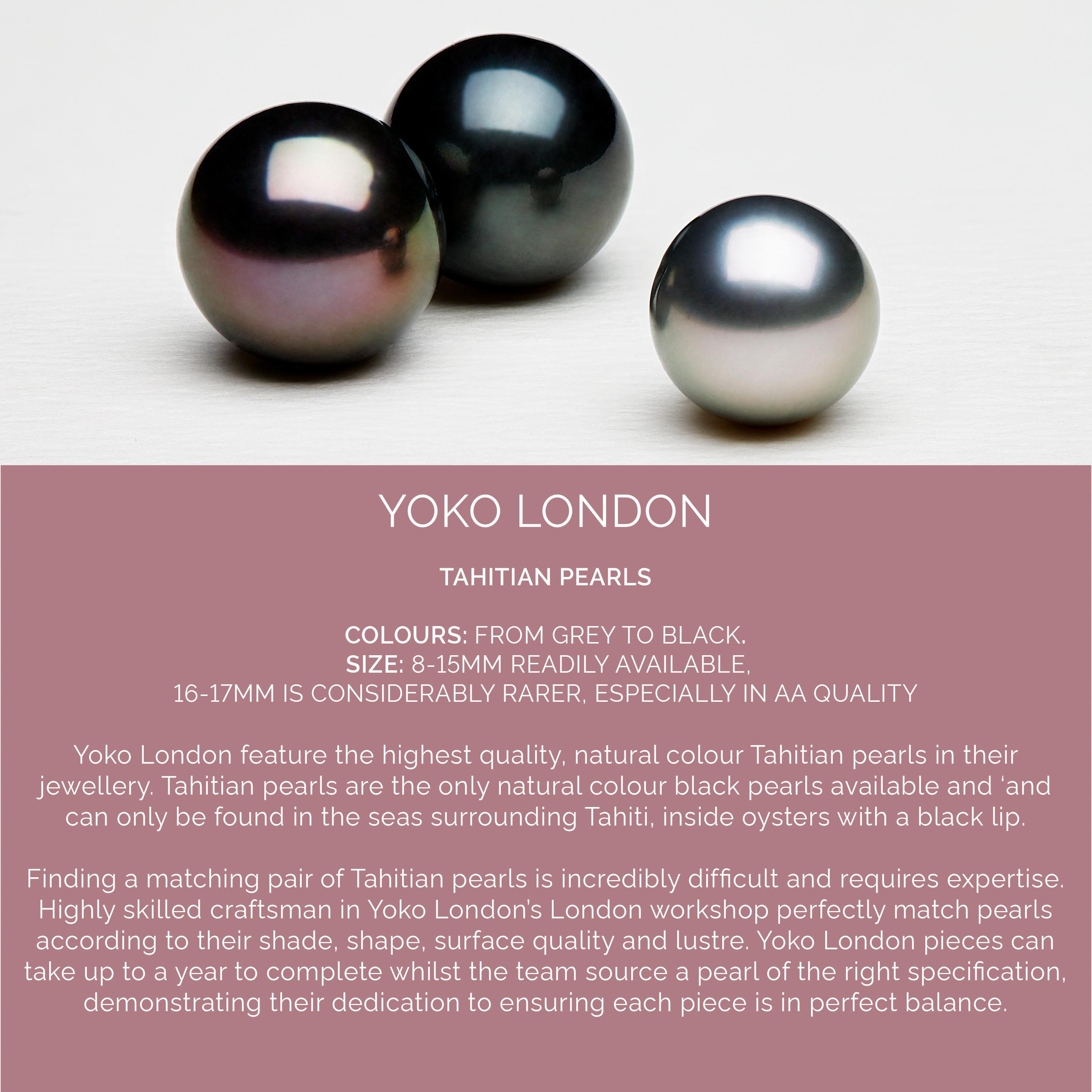 Round Cut Yoko London Grey Tahitian Pearl, Tsavorite Garnet and Diamond 18K Gold Earrings For Sale
