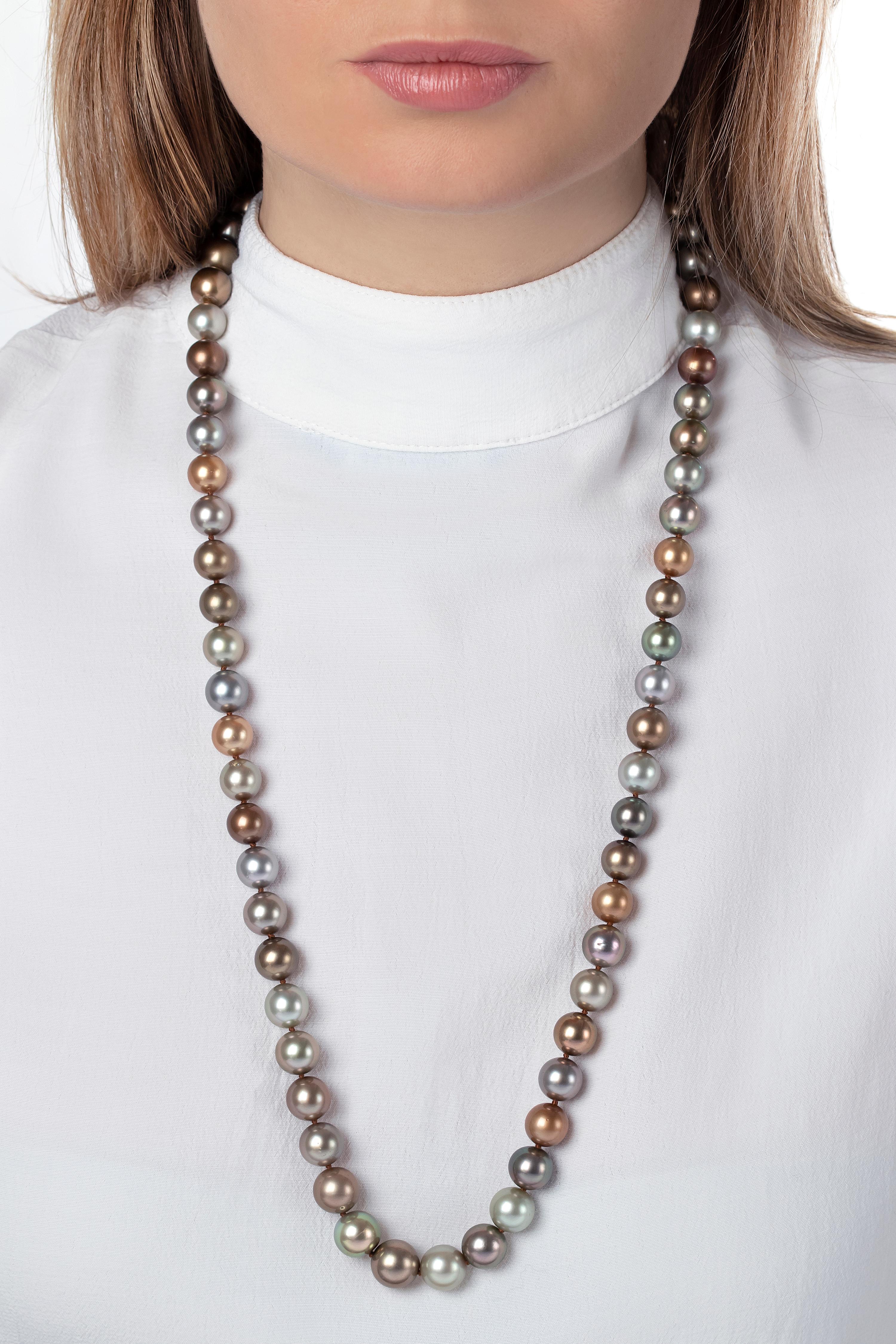 Contemporary Yoko London Multicolored Tahitian Pearl Long Necklace in 18 Karat White Gold For Sale