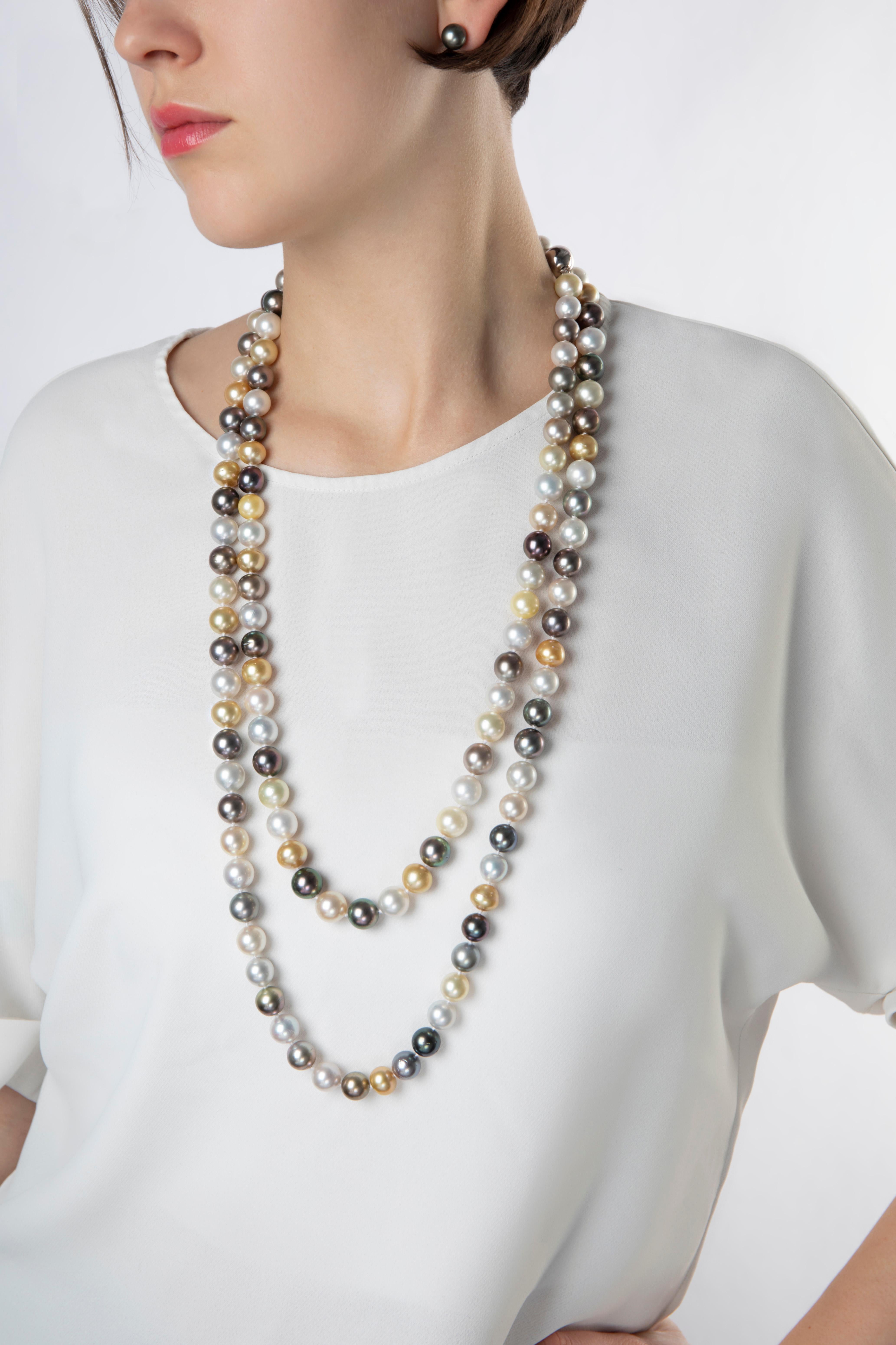 A sumptuous mix of naturally coloured pearls, this long necklace by Yoko London is sure to be cherished by all who enjoy wearing jewellery as a bold statement. Each pearl has been hand-selected by our artisans to deliver a harmonious sequence of