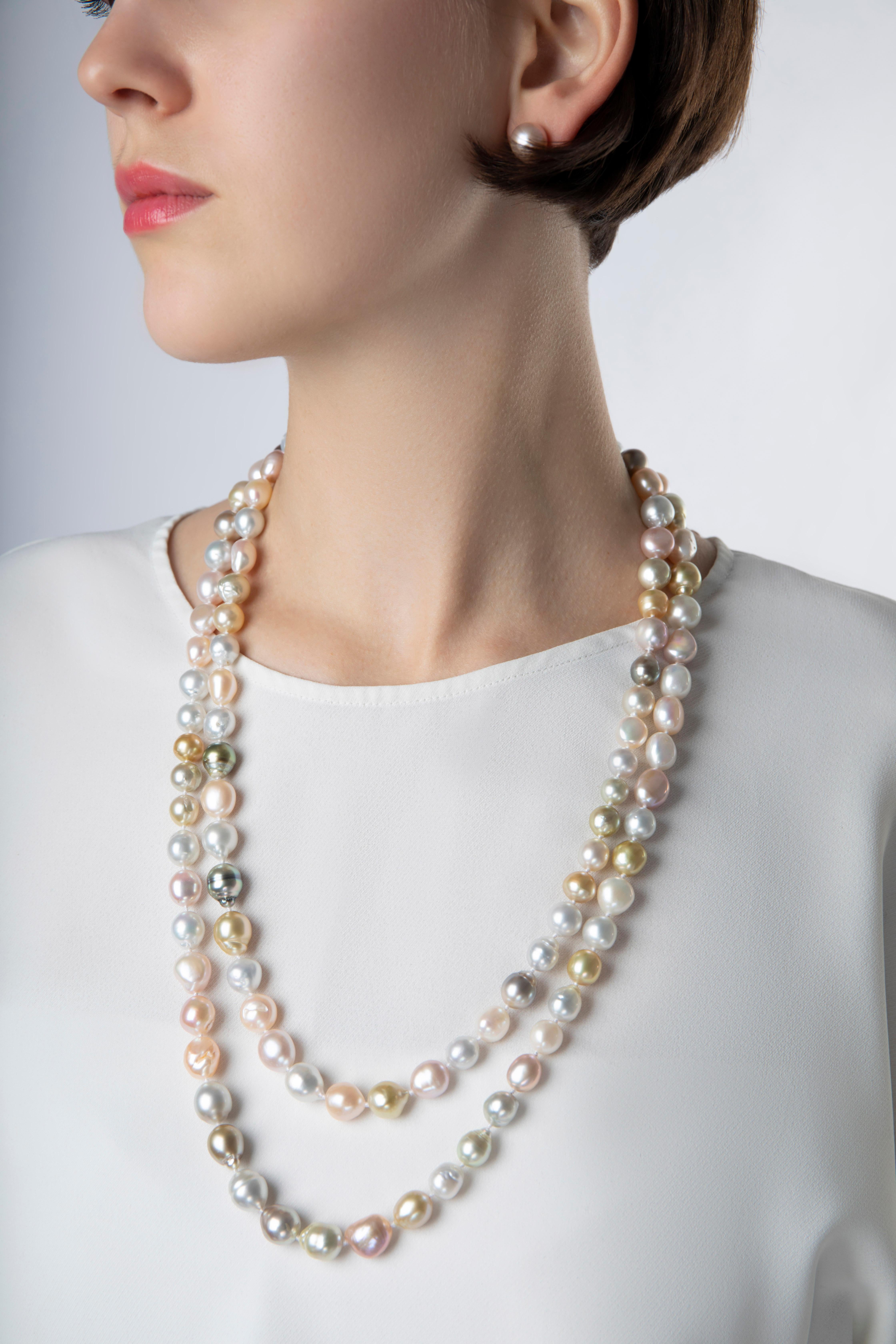 A feminine mix of pastel-toned pearls, this long necklace by Yoko London is sure to be cherished by all who enjoy mixing delicate tones into their outfits. Each pearl has been hand-selected by our artisans to deliver a harmonious sequence of white