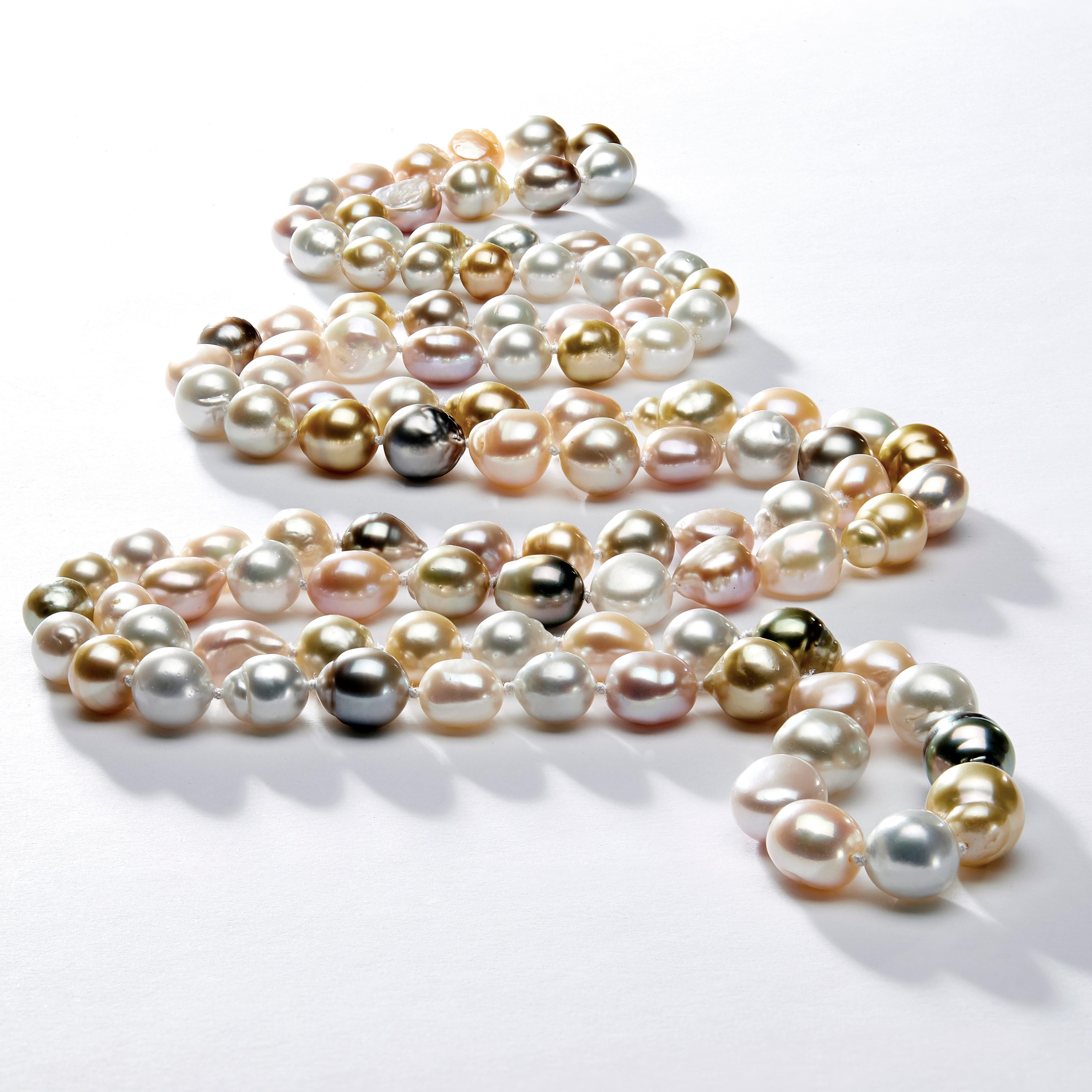 Contemporary Yoko London Multicolored Baroque Pearl Rope Necklace For Sale