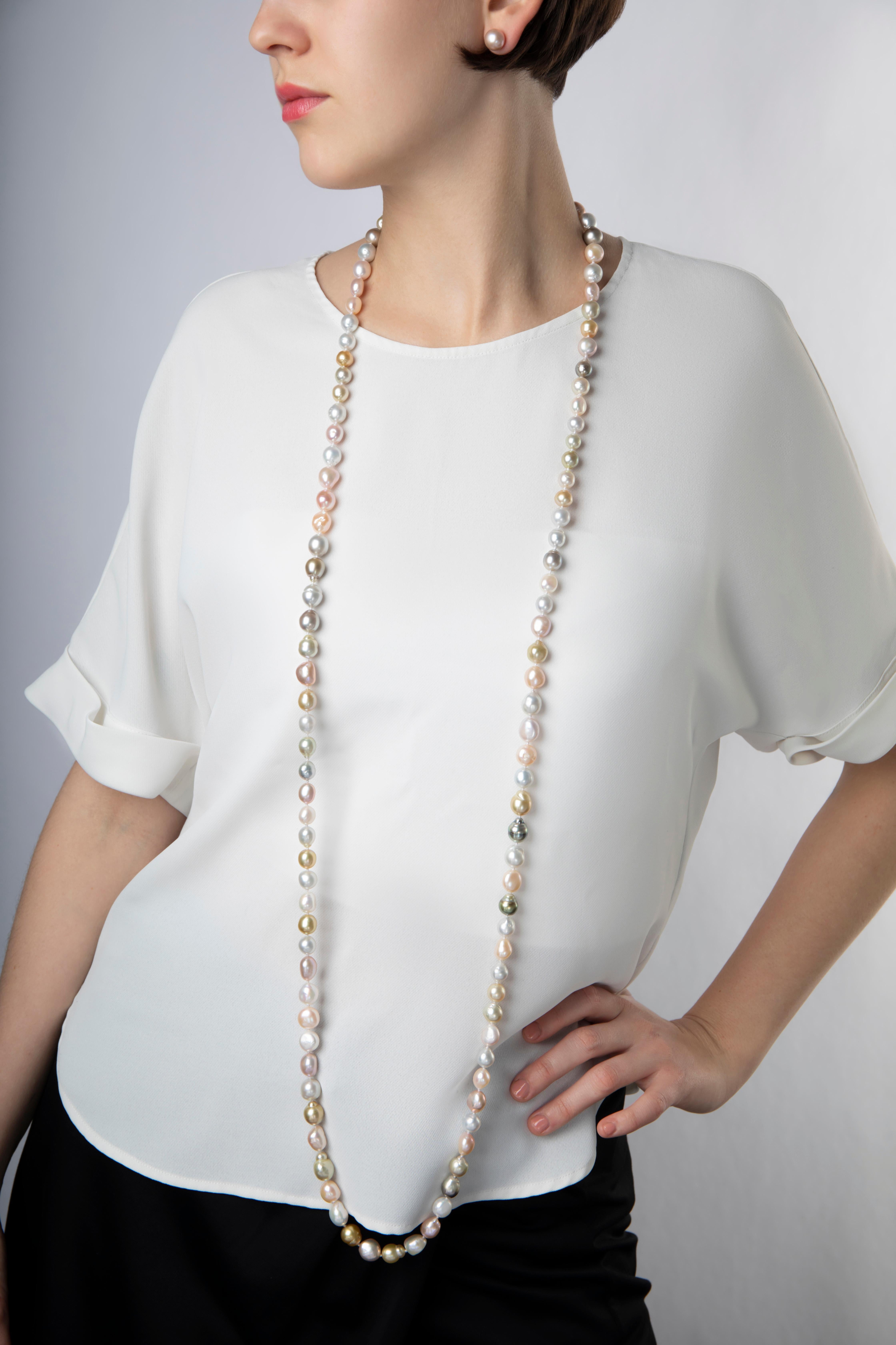 Round Cut Yoko London Multicolored Baroque Pearl Rope Necklace For Sale