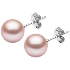 Yoko London Natural Color Pink Freshwater Pearl Earrings in 18 Karat White Gold