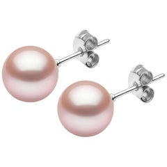 Yoko London Boucles d'oreilles en or blanc 18 carats avec perles d'eau douce roses de couleur naturelle