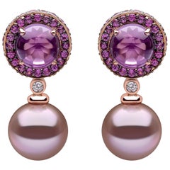 Yoko London Pearl, Amethyst, Purple Sapphire and Diamond Earrings, 18 Karat Gold