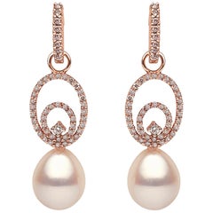 Yoko London Pearl and Cognac Diamond Hoop Earrings Set in 18 Karat Rose Gold