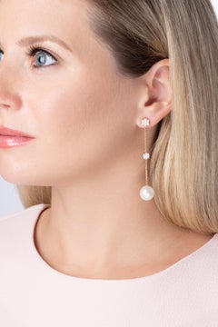 Yoko London Pearl and Diamond Chain Earrings in 18 Karat Rose Gold