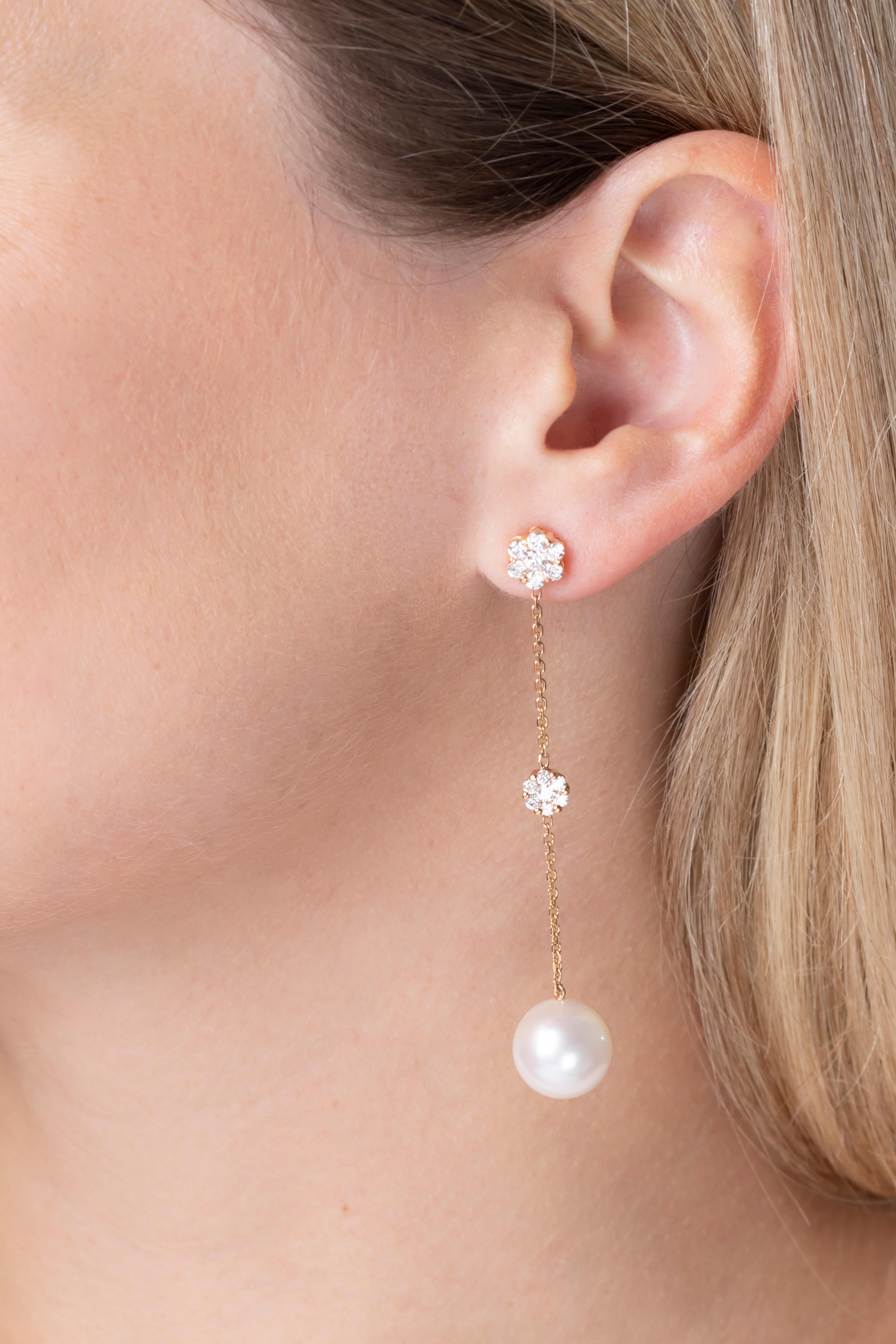 Yoko London Perlen- und Diamantketten-Ohrringe aus 18 Karat Roségold (Rundschliff) im Angebot