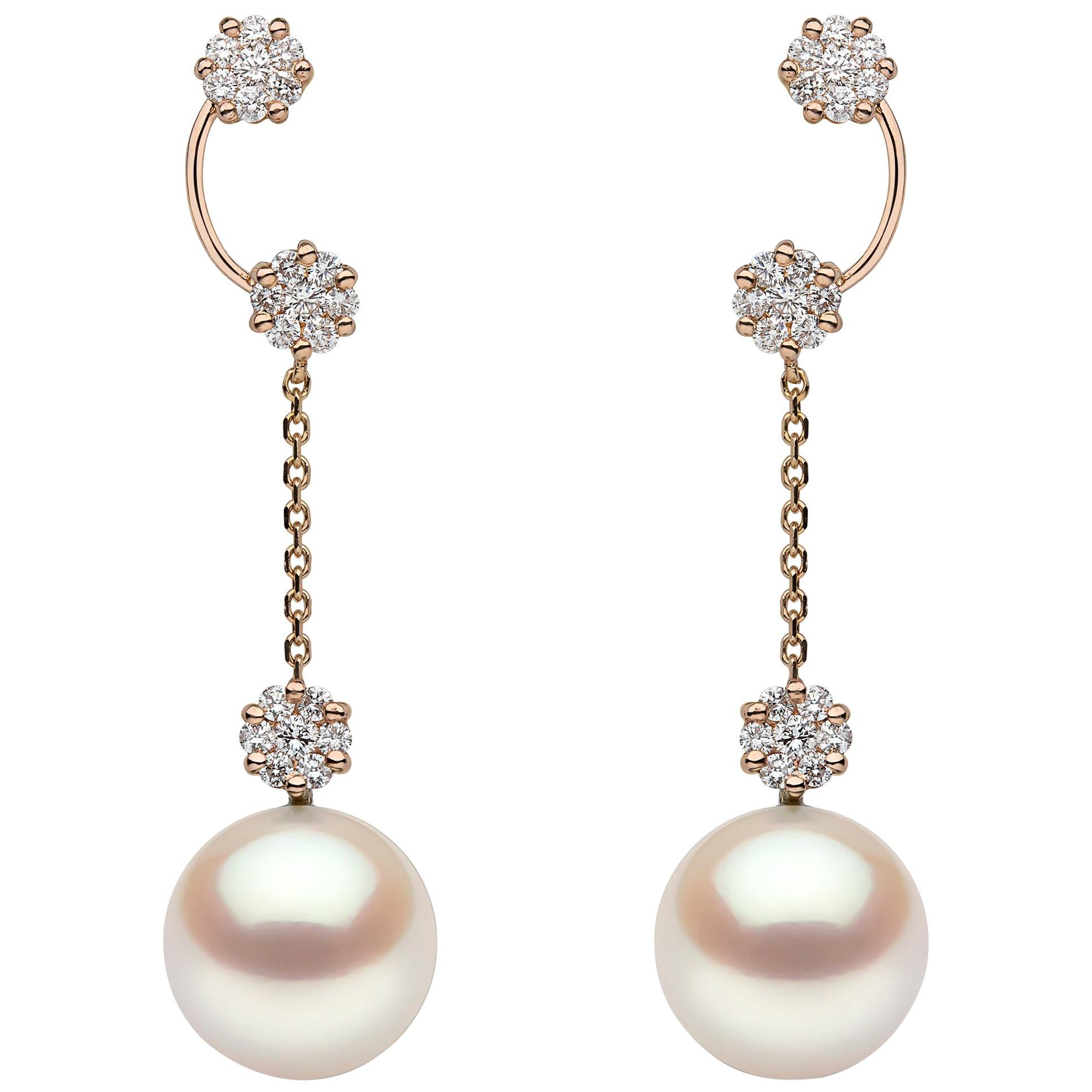 Yoko London Pearl and Diamond Chain Earrings in 18 Karat Rose Gold