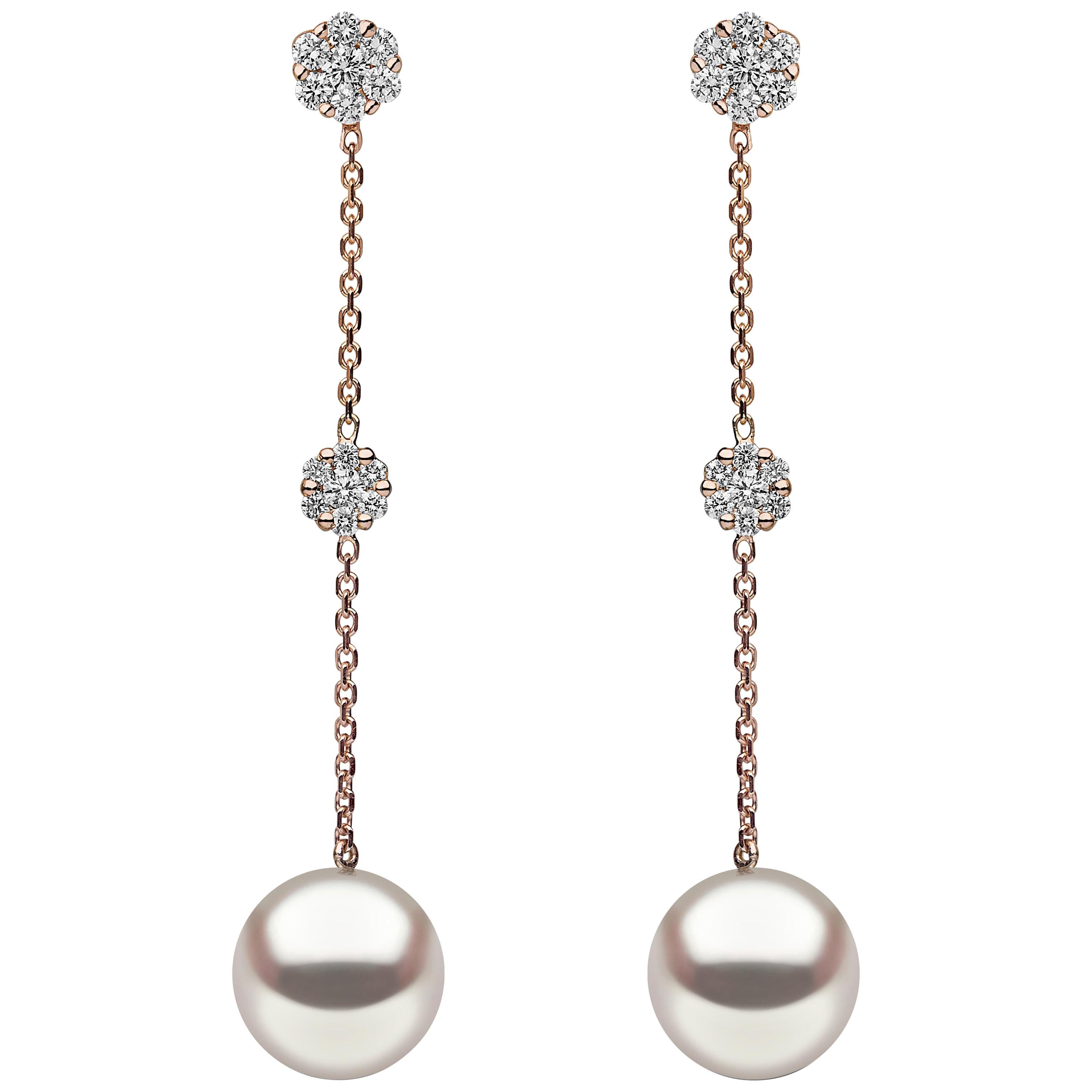 Yoko London Pearl and Diamond Chain Earrings in 18 Karat Rose Gold For Sale