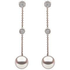 Yoko London Pearl and Diamond Chain Earrings in 18 Karat Rose Gold