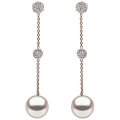 Yoko London Pearl and Diamond Chain Earrings in 18 Karat Rose Gold