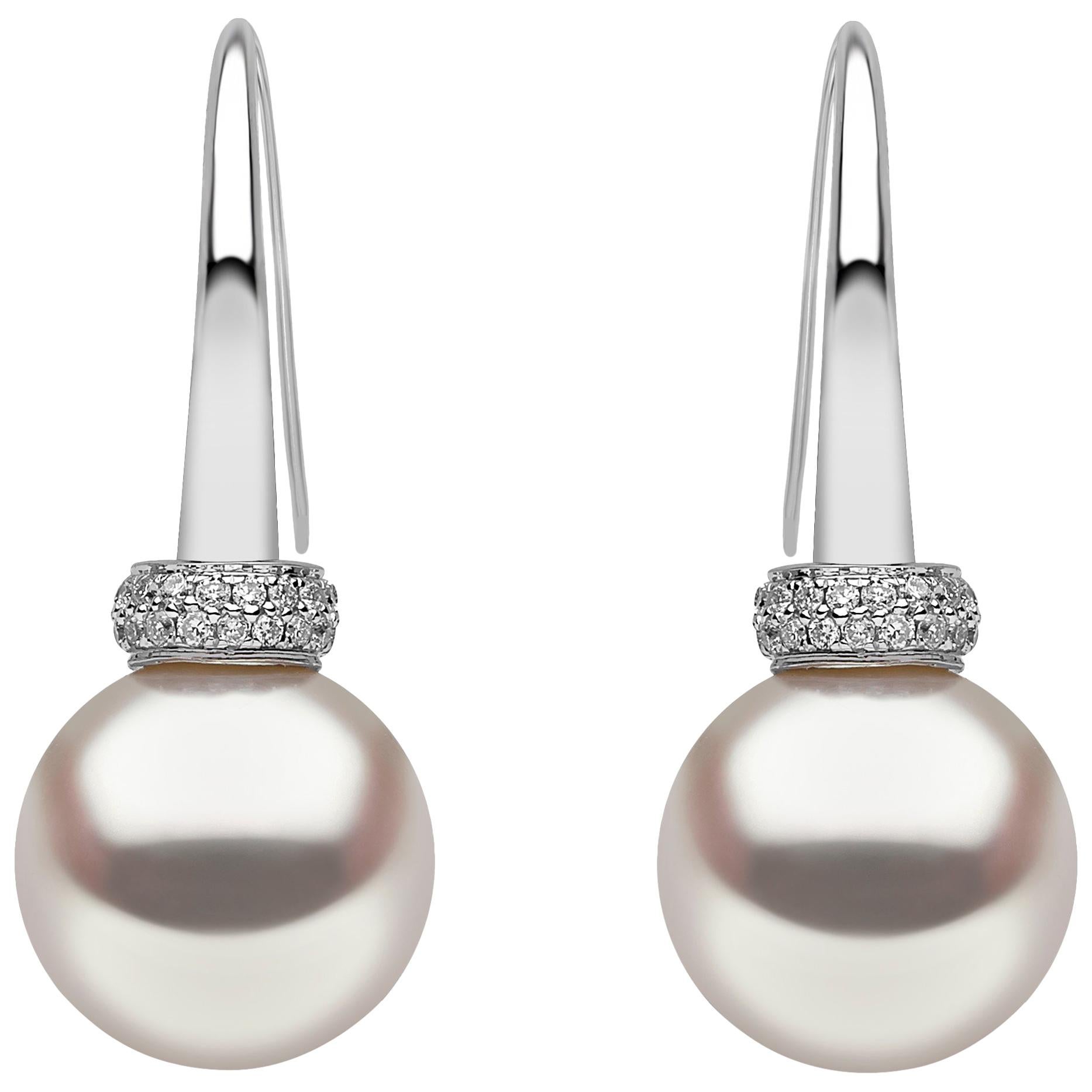 Yoko London Pearl and Diamond Earrings Set in 18 Karat White Gold For Sale