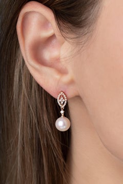 Yoko London Pearl and Diamond Earrings Set in 18 Karat Rose Gold