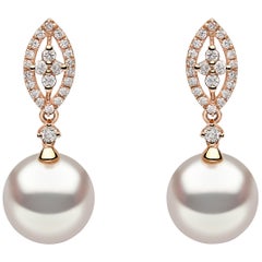Yoko London Pearl and Diamond Earrings Set in 18 Karat Rose Gold
