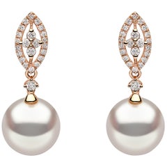 Yoko London Pearl and Diamond Earrings Set in 18 Karat Rose Gold