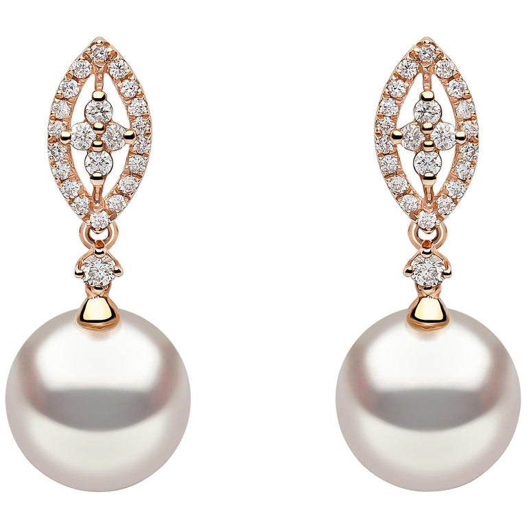 Yoko London Pearl and Diamond Earrings Set in 18 Karat Rose Gold at 1stDibs