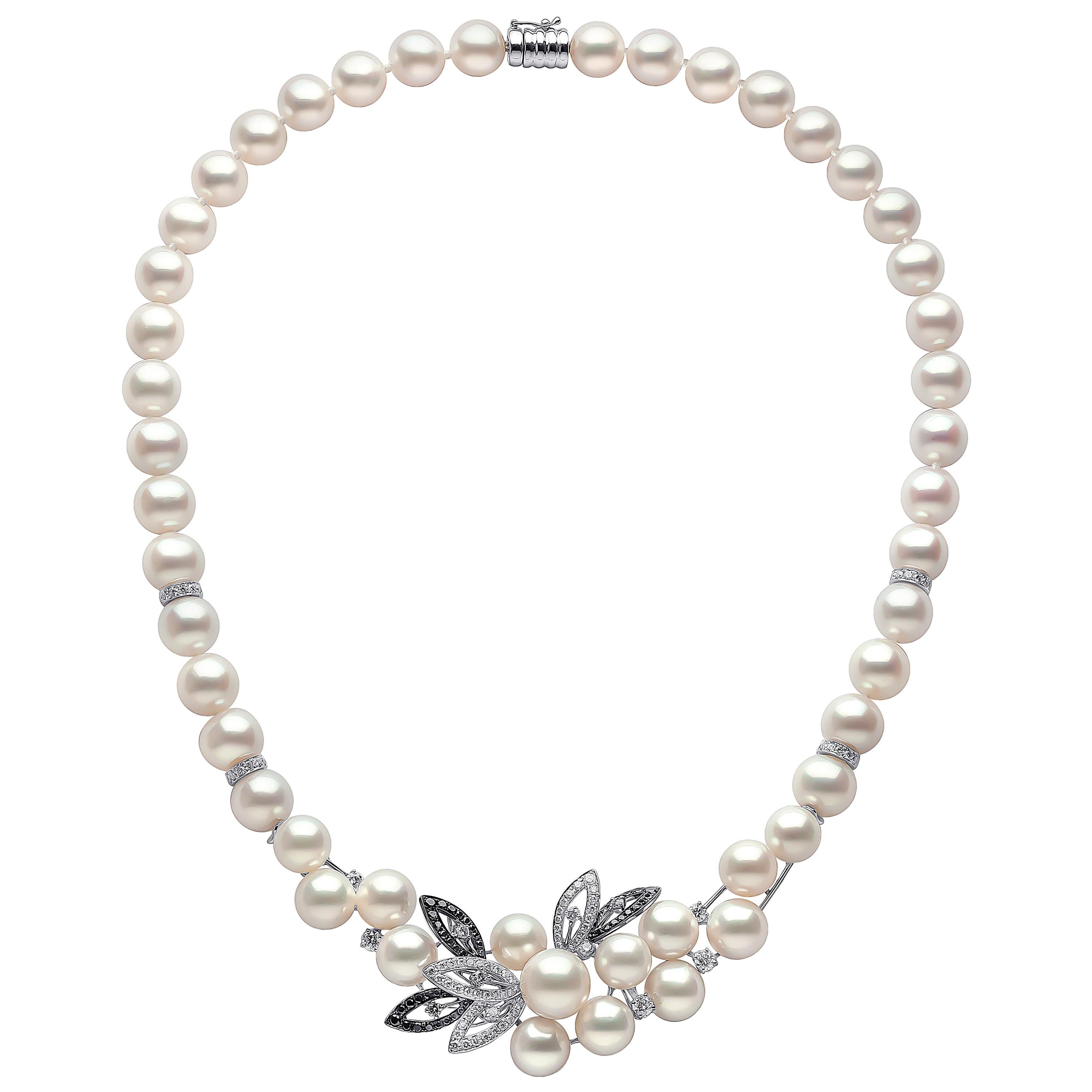 Yoko London Pearl and Diamond Floral Necklace in 18 Karat Black and White Gold