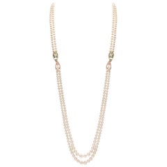 Yoko London Perle, Diamant, Morganit und grüner Amethyst-Halskette aus 18 Karat Gold