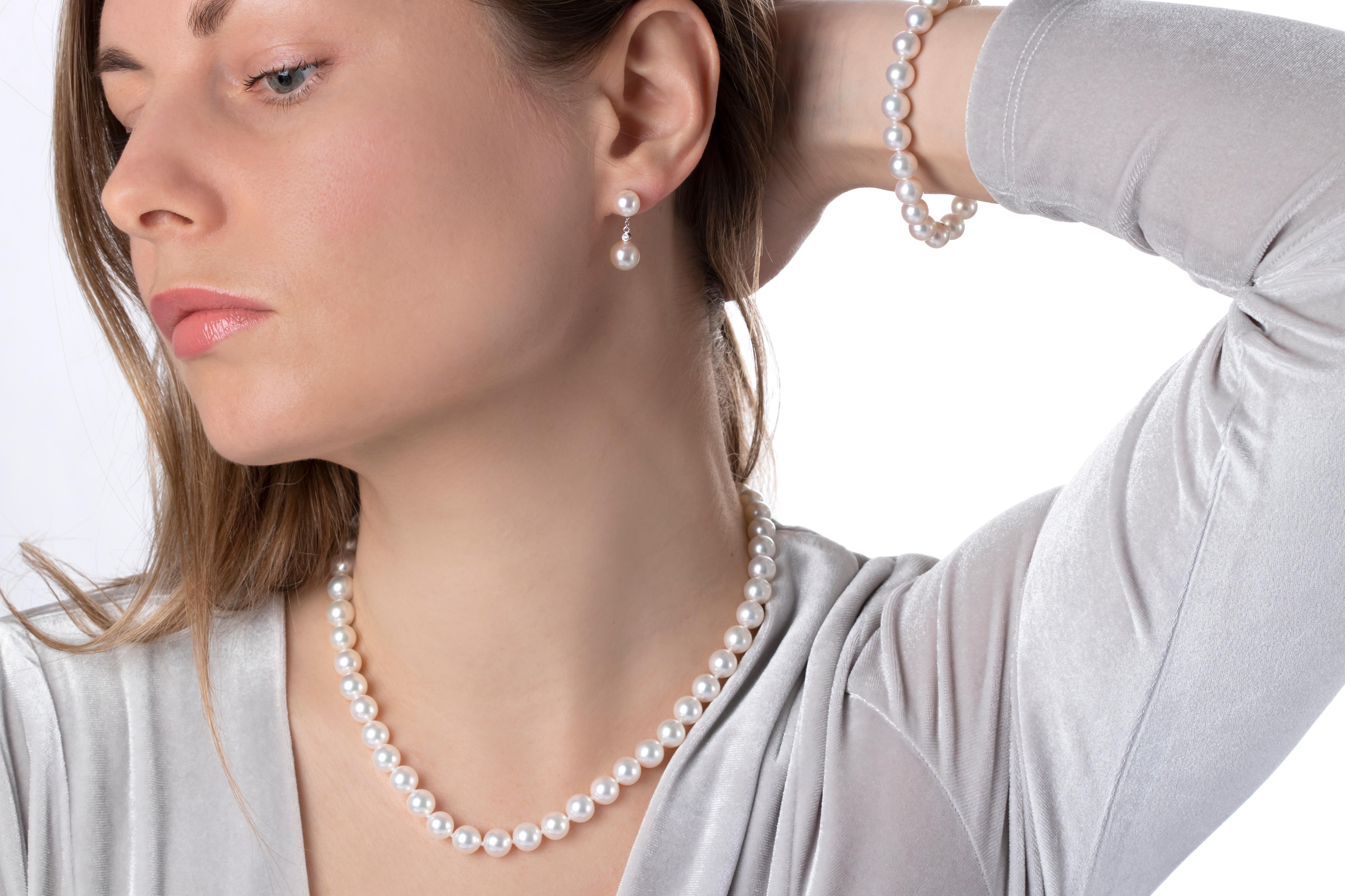 Modern Yoko London Pearls Akoya Pearl and Diamond Earrings in 18 Karat White Gold