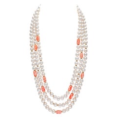 Yoko London Pearls Freshwater Pearl and Coral Necklace in 18 Karat Yellow Gold