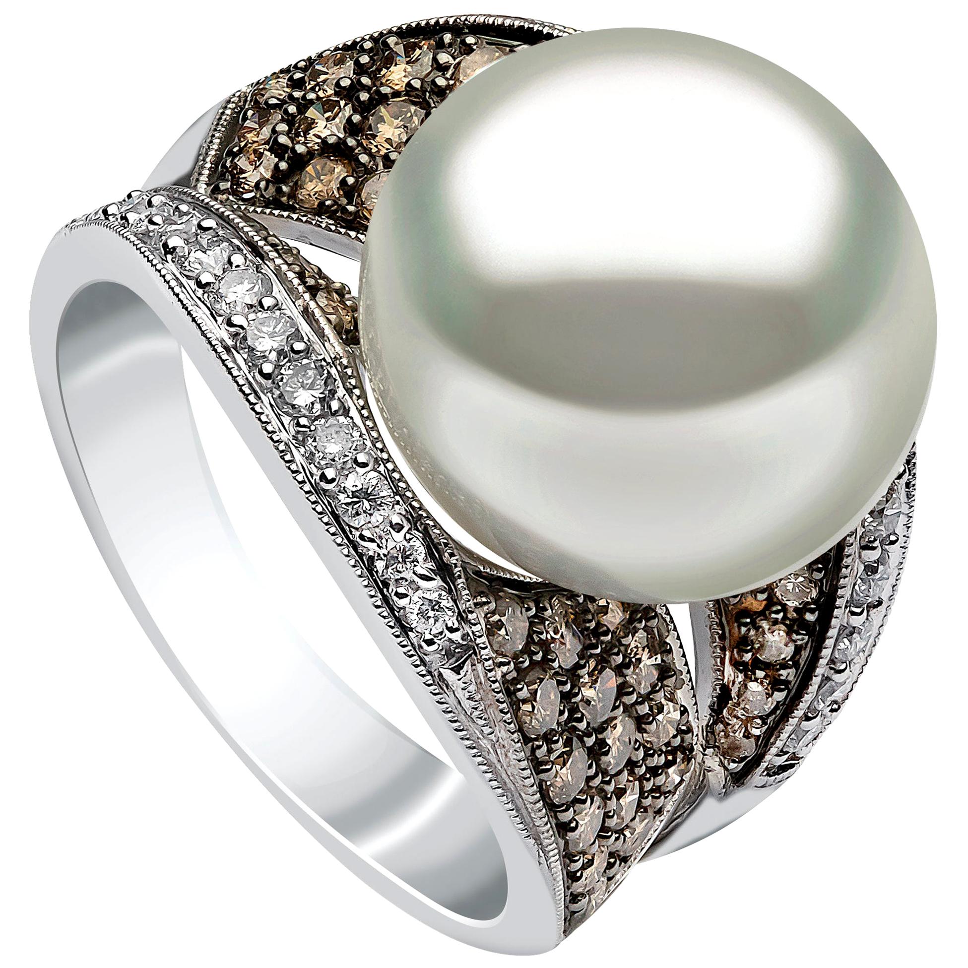 Yoko London Pearls South Sea Pearl and Diamond Ring in 18 Carat White Gold