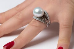 Yoko London Pearls South Sea Pearl and Diamond Ring in 18 Carat White Gold