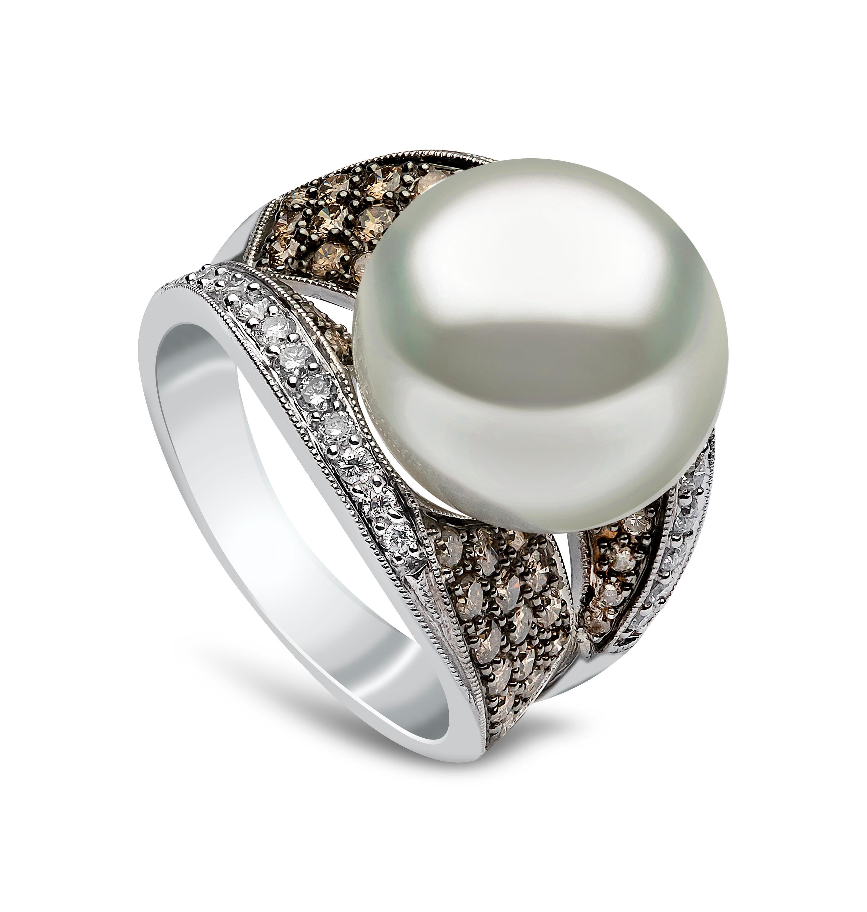 Contemporary Yoko London Pearls South Sea Pearl and Diamond Ring in 18 Carat White Gold For Sale