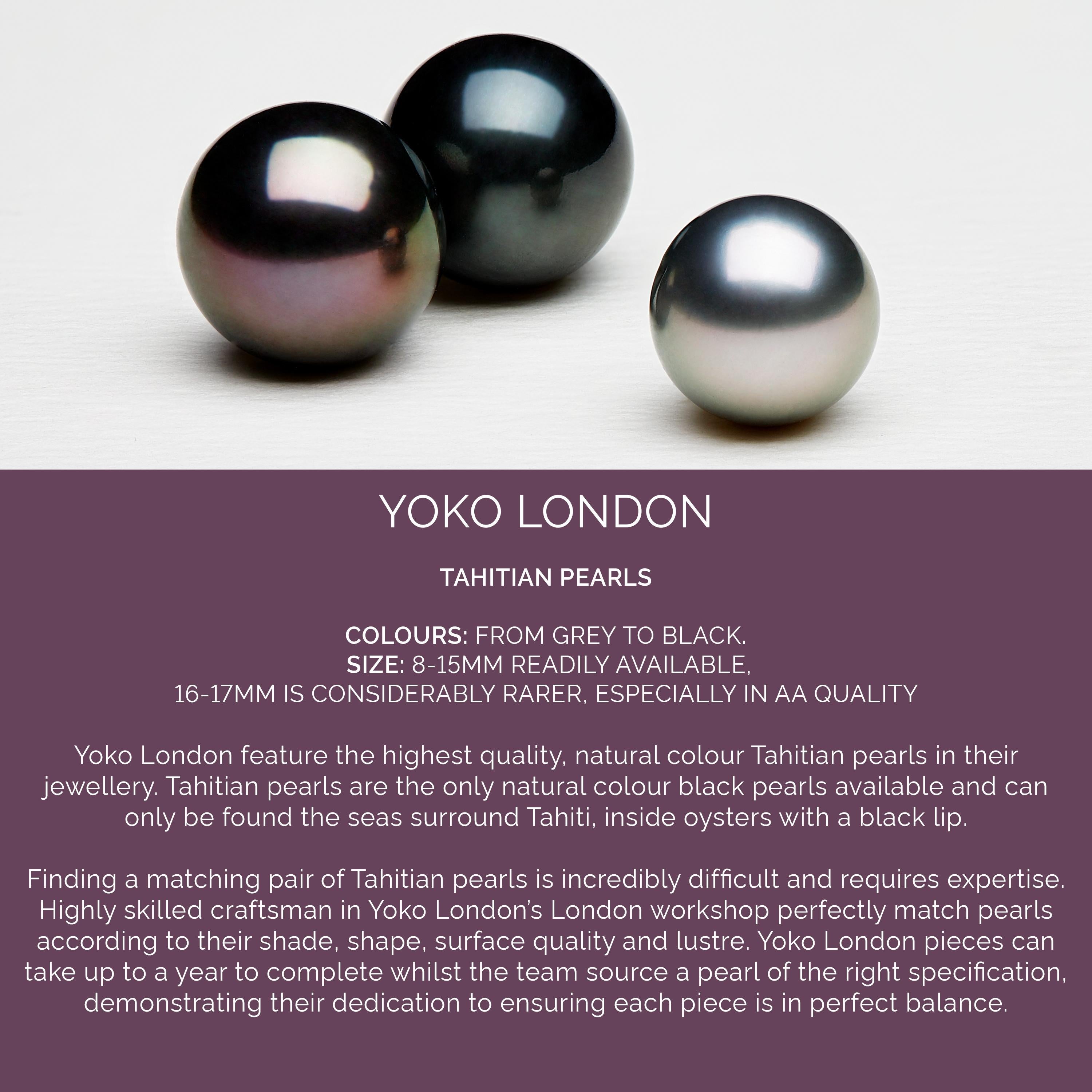 Round Cut Yoko London Pearls Tahitian Pearl and Diamond Necklace in 18 Karat White Gold For Sale