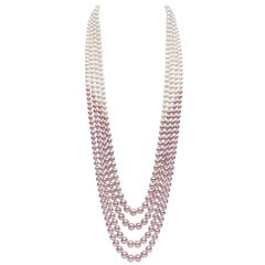 Yoko London Pink and White Pearl Multi-Row Long Necklace Set in 18 Karat Gold