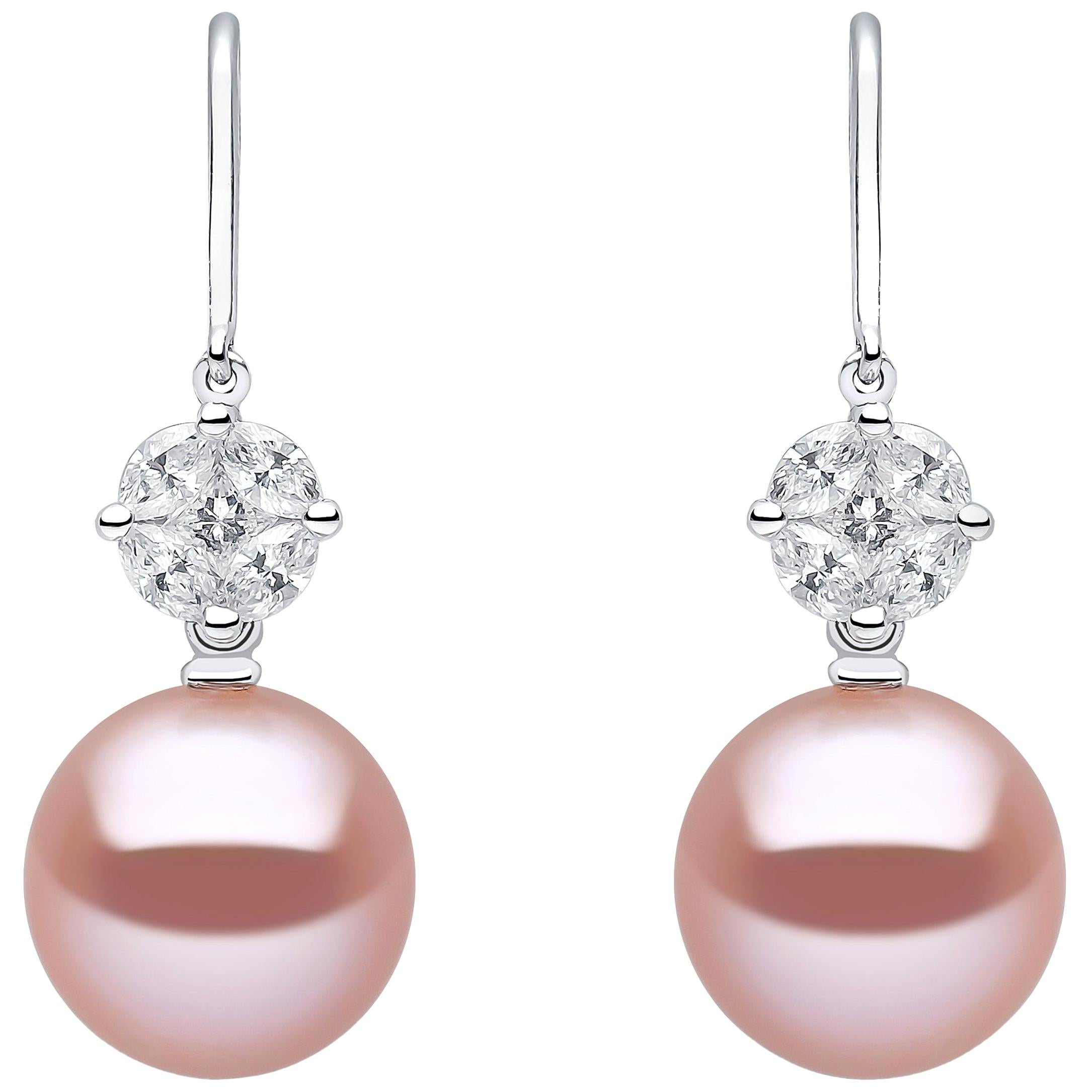 Yoko London Pink Freshwater and Diamond Drop Earrings in 18 Karat White Gold