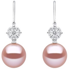 Yoko London Pink Freshwater and Diamond Drop Earrings in 18 Karat White Gold