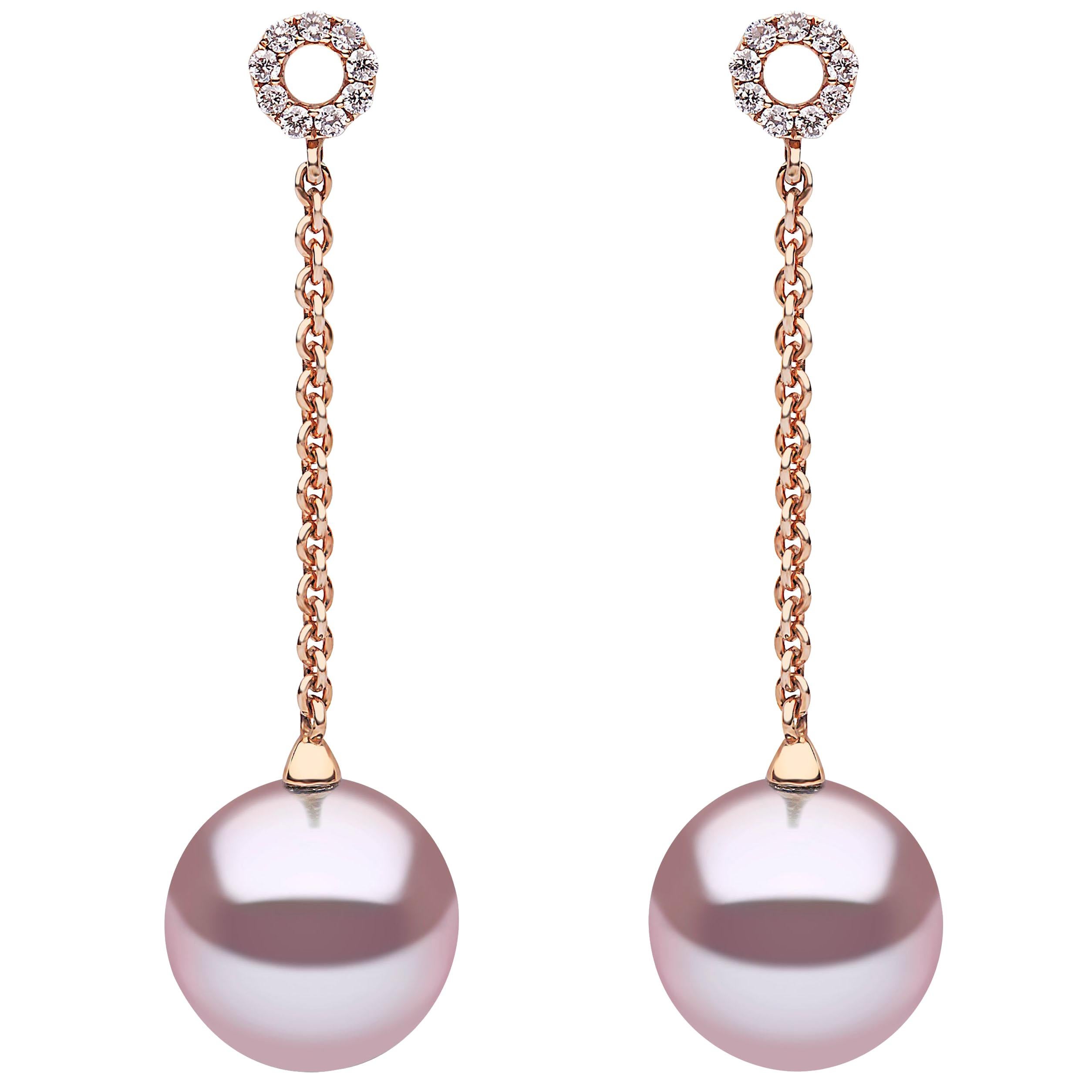 Yoko London Pink Freshwater Pearl and Diamond Earrings in 18 Karat Rose Gold